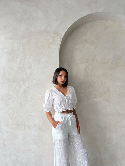 Wholesale Blouse with Broderie Anglaise Embroidery - Cream | Topshow