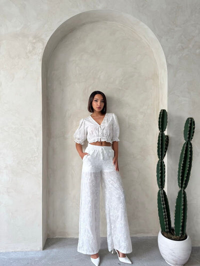 Wholesale Blouse with Broderie Anglaise Embroidery - Cream | Topshow