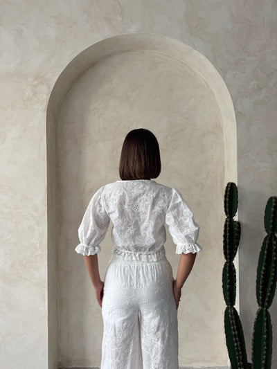 Wholesale Blouse with Broderie Anglaise Embroidery - Cream | Topshow
