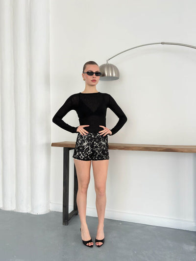 Pantaloni scurți en-gros cu dantelă Topshow - Negru-D2940