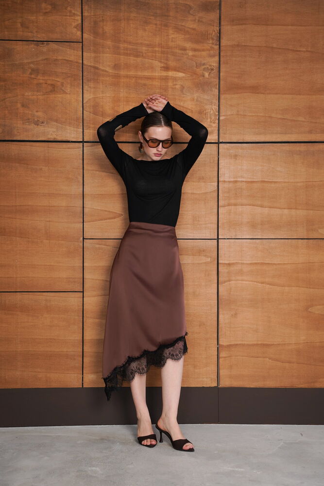 Lace Asymmetrical Skirt - Coffee | D2951 - Topshow