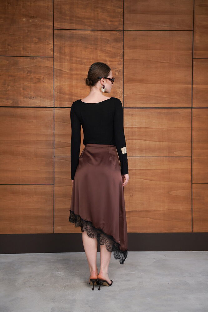 Lace Asymmetrical Skirt - Coffee | D2951 - Topshow