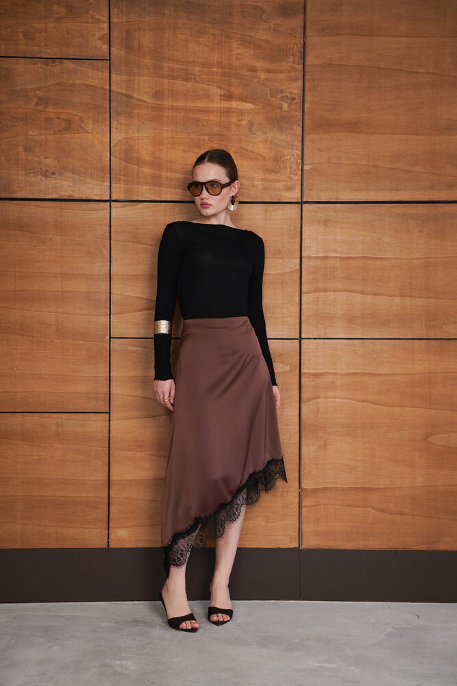 Lace Asymmetrical Skirt - Coffee | D2951 - Topshow