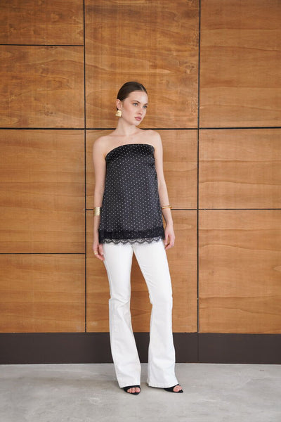 Bustieră din satin cu buline și dantelă - Negru | D2963 - Topshow