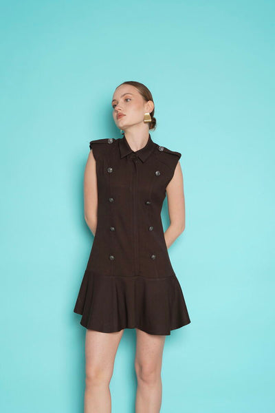 Rochie mini fără mâneci, en-gros, cu epoleți pe umeri - Maro | D2974 - Topshow