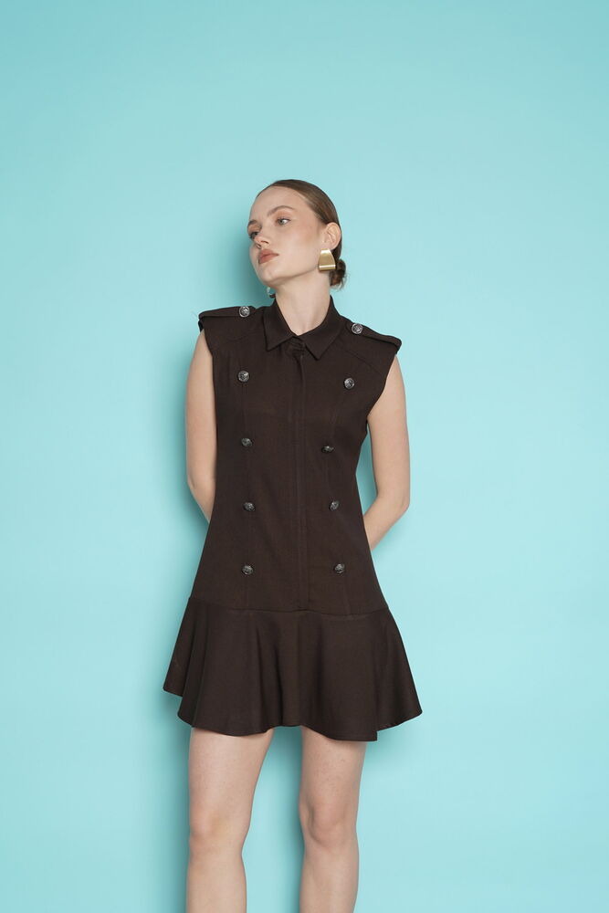 Rochie mini fără mâneci, en-gros, cu epoleți pe umeri - Maro | D2974 - Topshow