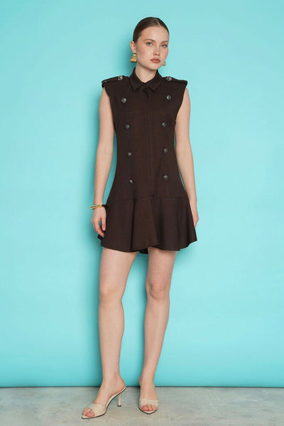 Rochie mini fără mâneci, en-gros, cu epoleți pe umeri - Maro | D2974 - Topshow