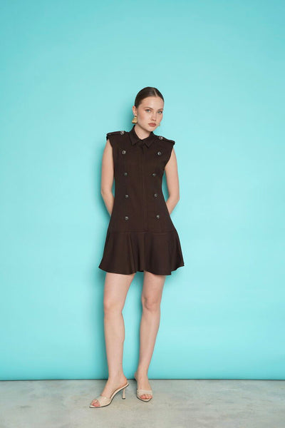 Rochie mini fără mâneci, en-gros, cu epoleți pe umeri - Maro | D2974 - Topshow