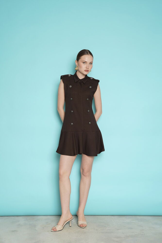Rochie mini fără mâneci, en-gros, cu epoleți pe umeri - Maro | D2974 - Topshow