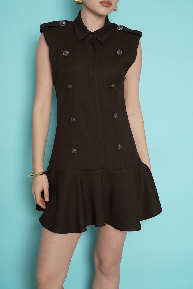Rochie mini fără mâneci, en-gros, cu epoleți pe umeri - Maro | D2974 - Topshow