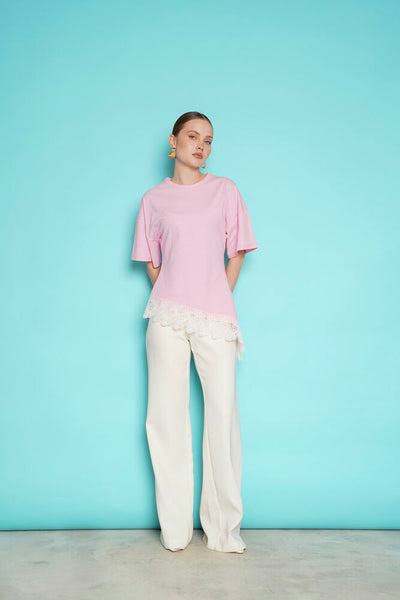Tricou cu tiv din dantelă, en-gros - roz | D2991 - Topshow