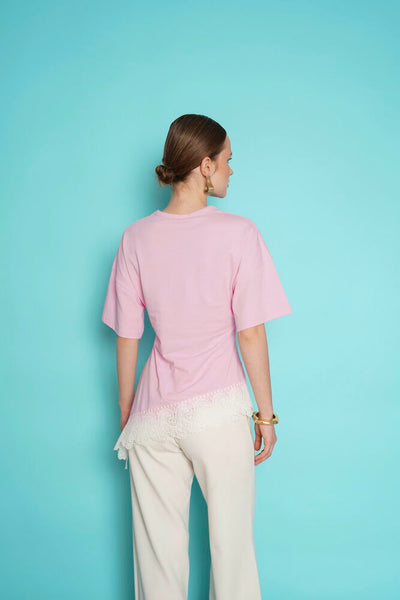 Tricou cu tiv din dantelă, en-gros - roz | D2991 - Topshow