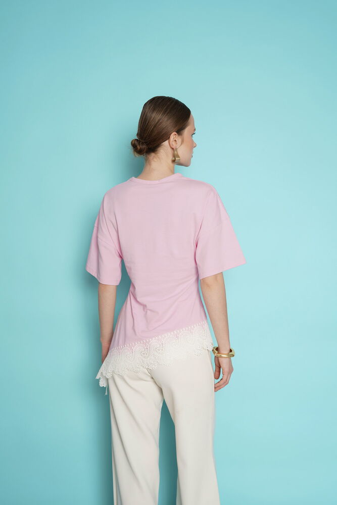 Tricou cu tiv din dantelă, en-gros - roz | D2991 - Topshow