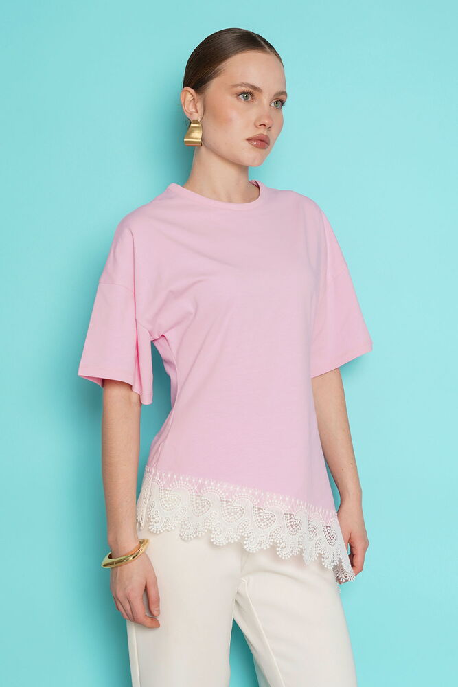 Tricou cu tiv din dantelă, en-gros - roz | D2991 - Topshow