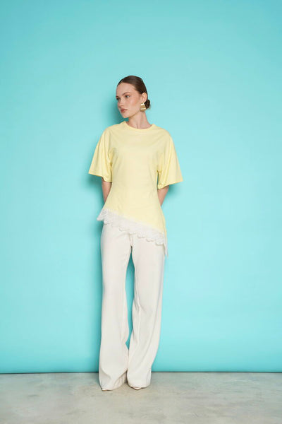Tricou cu tiv din dantelă, en-gros - Galben | D2991 - Topshow