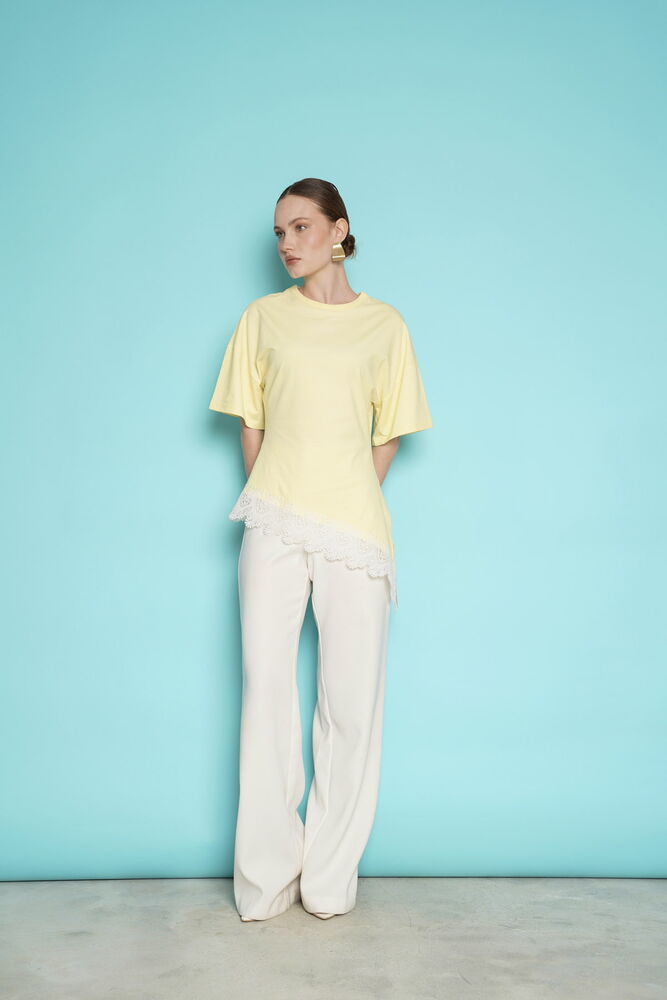 Tricou cu tiv din dantelă, en-gros - Galben | D2991 - Topshow