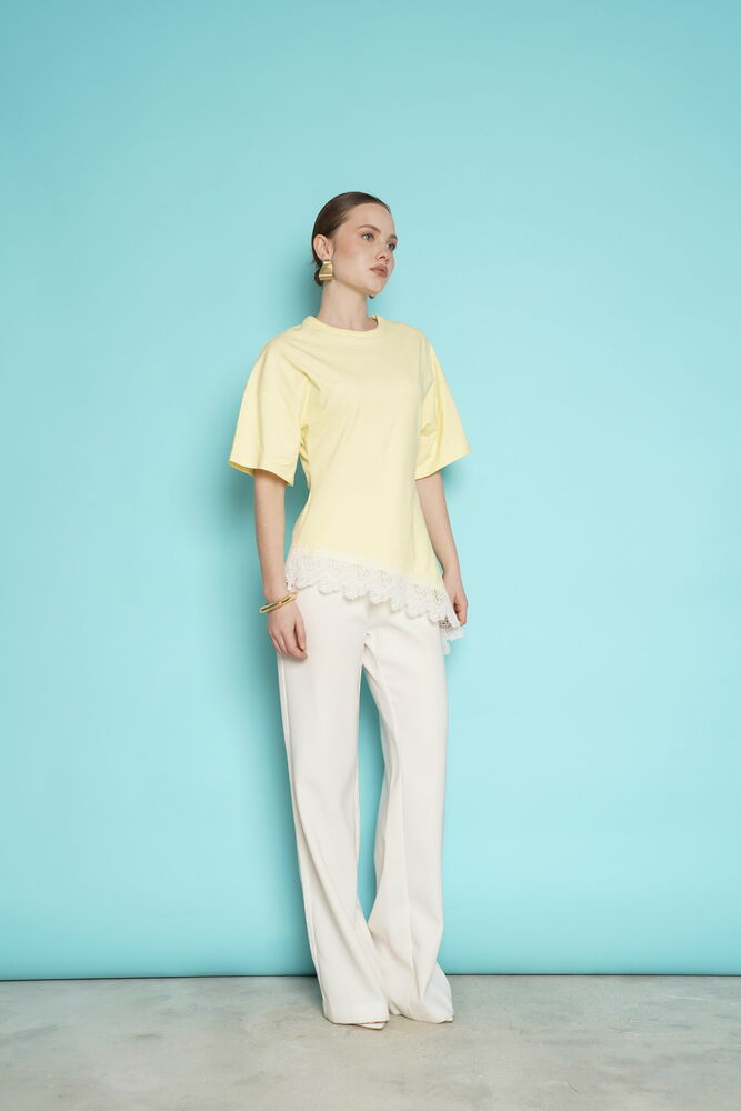 Tricou cu tiv din dantelă, en-gros - Galben | D2991 - Topshow