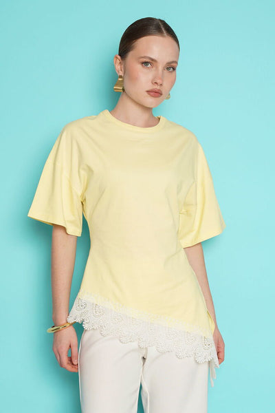 Tricou cu tiv din dantelă, en-gros - Galben | D2991 - Topshow
