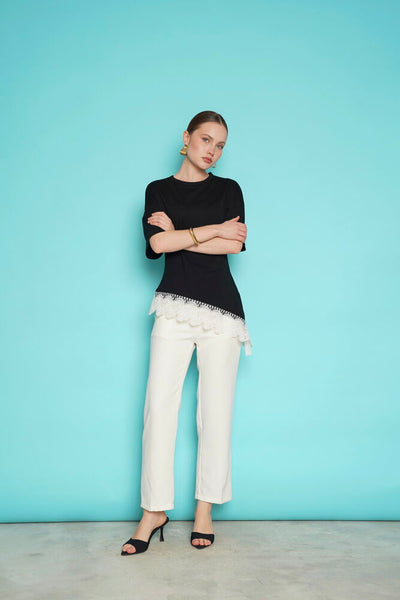 Tricou cu tiv din dantelă, en-gros - Negru | D2991 - Topshow