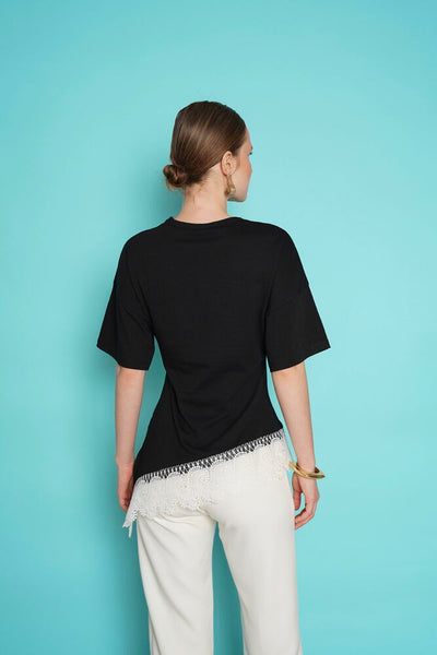 Tricou cu tiv din dantelă, en-gros - Negru | D2991 - Topshow