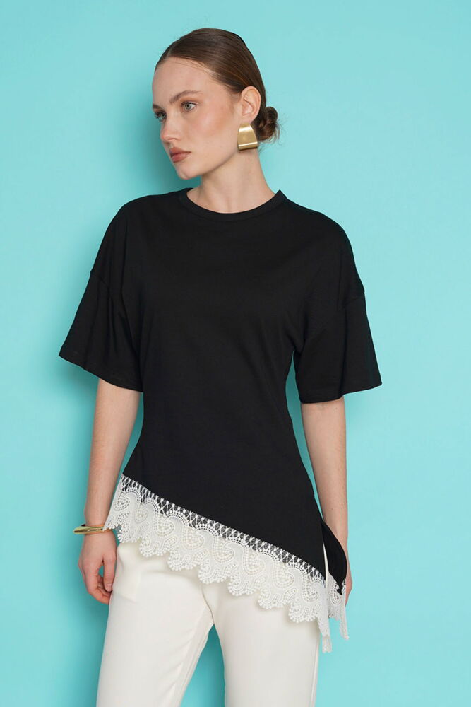 Tricou cu tiv din dantelă, en-gros - Negru | D2991 - Topshow