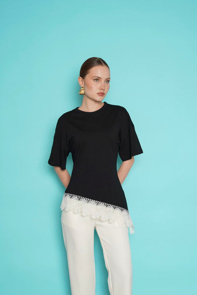 Tricou cu tiv din dantelă, en-gros - Negru | D2991 - Topshow