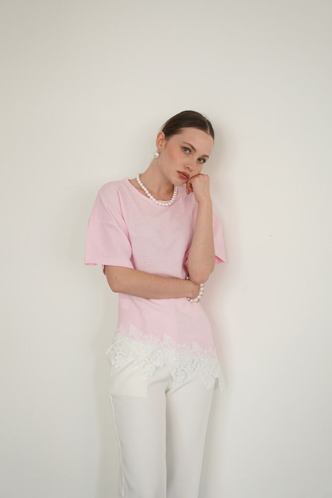 Tricou cu guler rotund Hem Descent, en-gros - roz | D2992 - Topshow