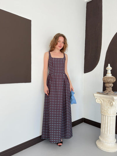 D 3004 ROCHIE LUNGĂ FĂRĂ BRETELE CU BULINE - MARO ALBASTRU