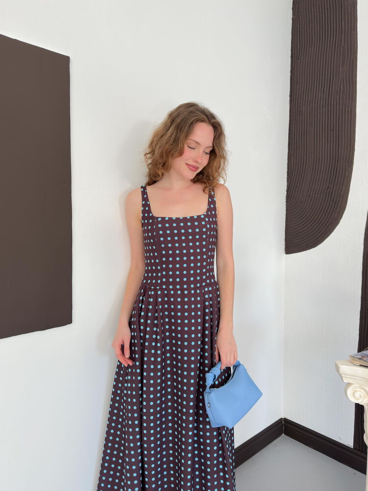 D 3004 ROCHIE LUNGĂ FĂRĂ BRETELE CU BULINE - MARO ALBASTRU