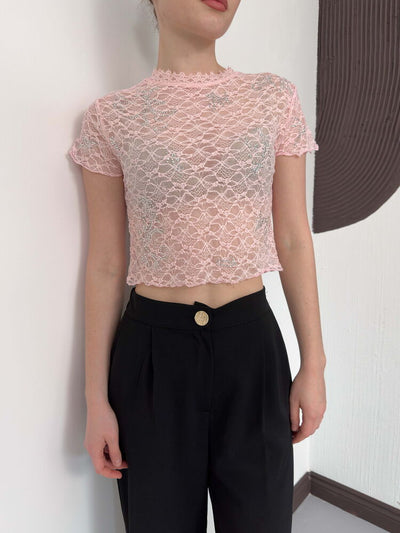 Guipure T-Shirt - Pink | D3007 Topshow