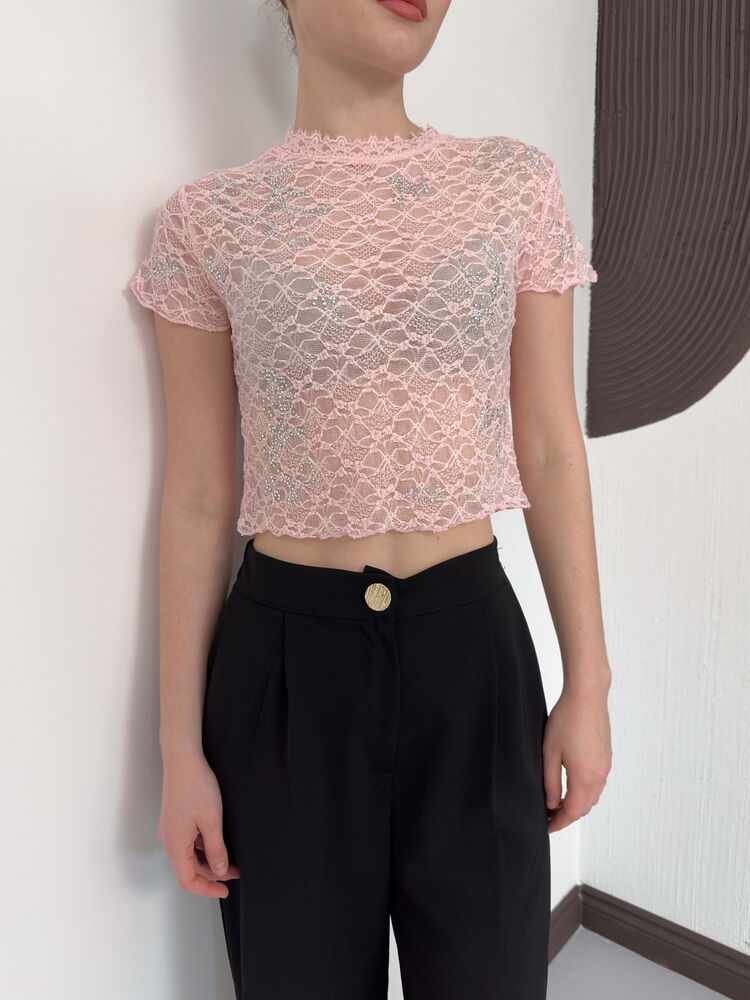 Guipure T-Shirt - Pink | D3007 Topshow