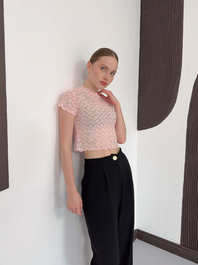 Guipure T-Shirt - Pink | D3007 Topshow