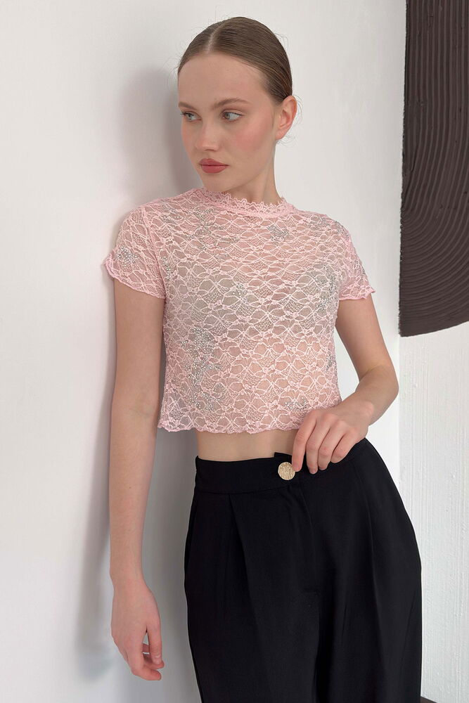 Guipure T-Shirt - Pink | D3007 Topshow