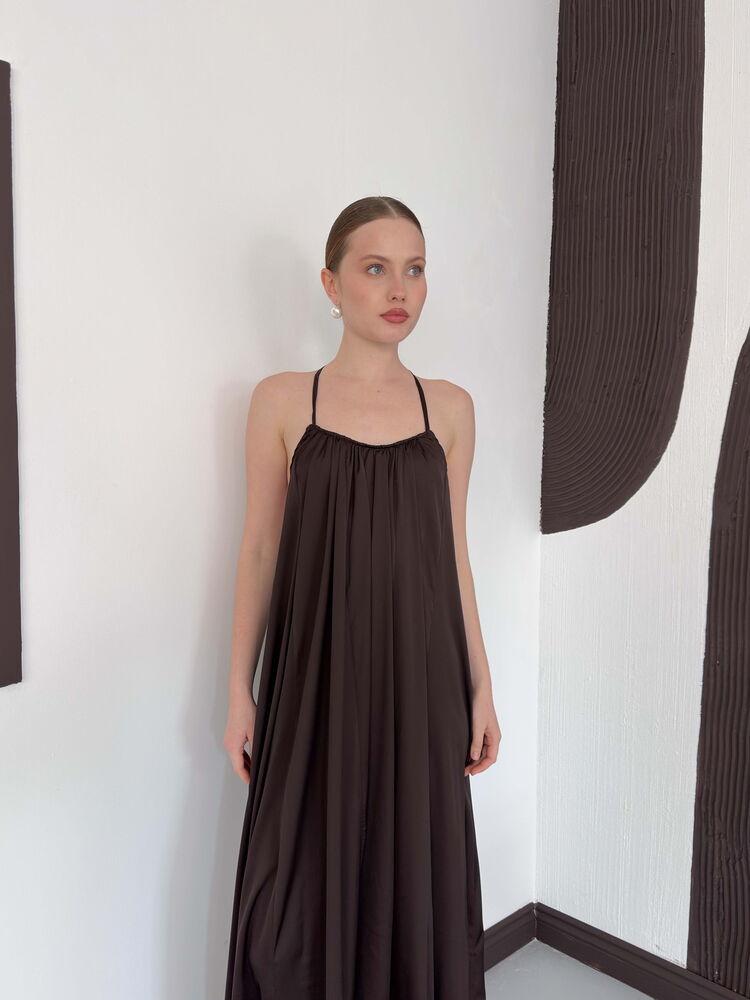 Rochie din satin cu detaliu din dantelă - Maro | D3022 Topshow