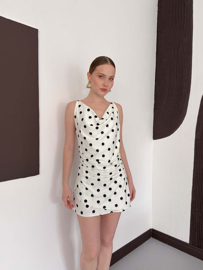 Rochie cu imprimeu cu buline - Negru crem | D3024 Topshow