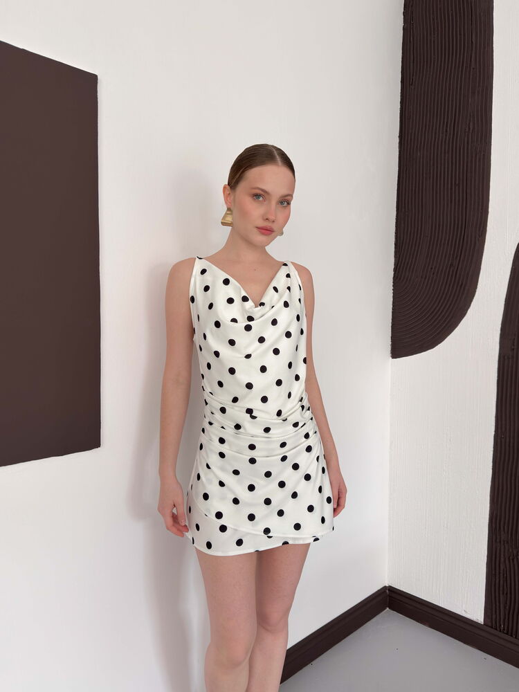 Rochie cu imprimeu cu buline - Negru crem | D3024 Topshow