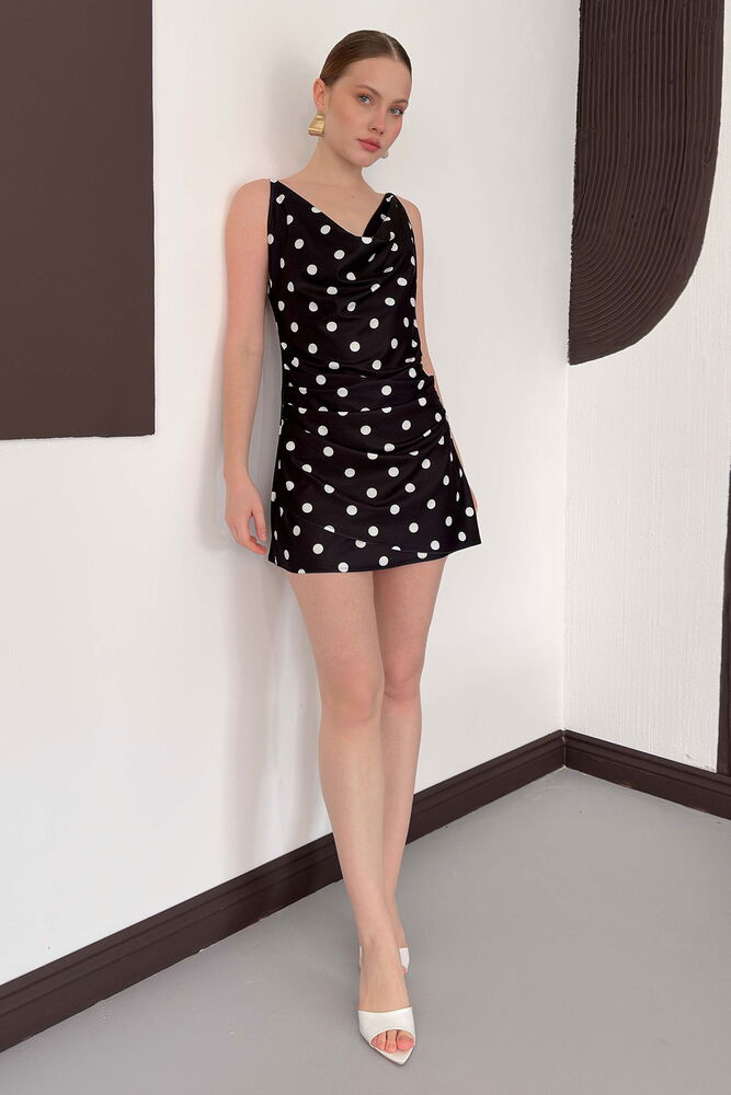 Rochie cu imprimeu cu buline - Negru crem | D3024 Topshow