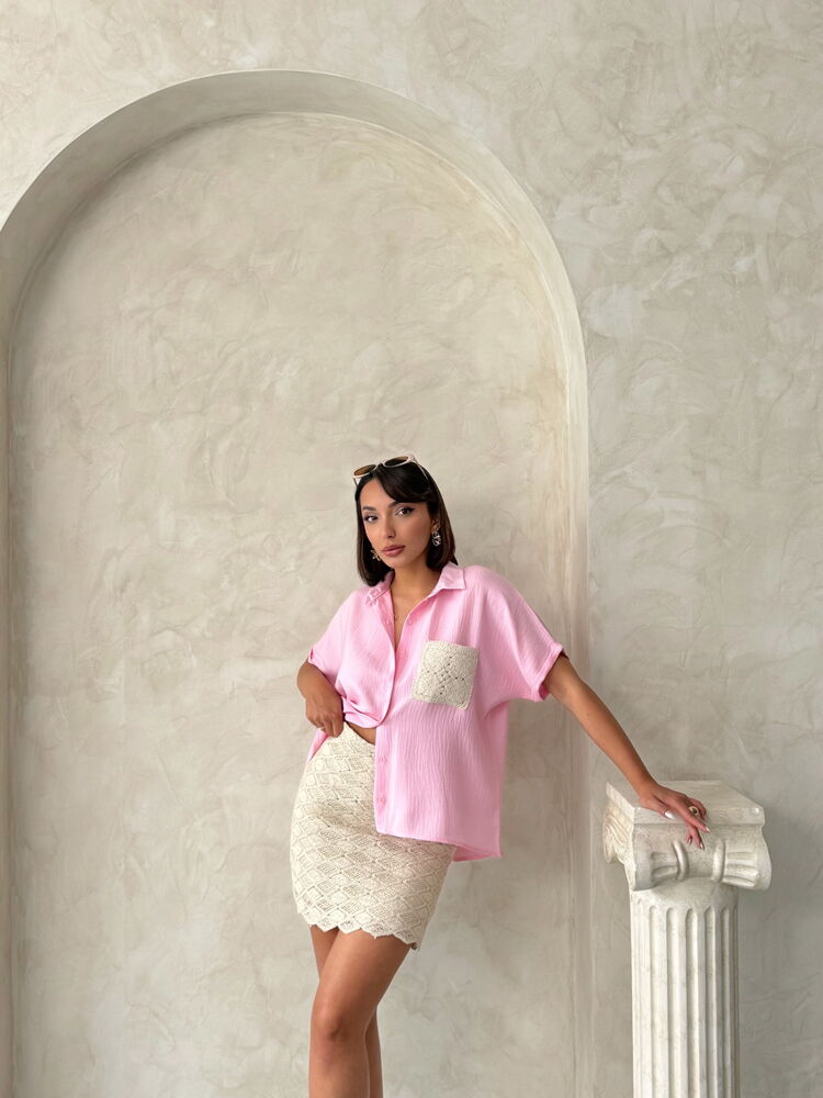 Pocketed Linen Wholesale Shirt - Pink | Topshow