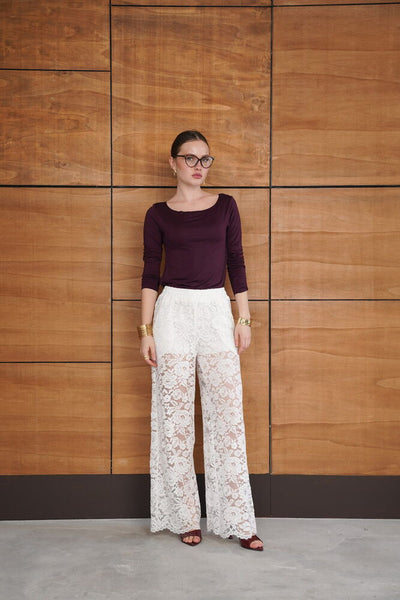 Pantaloni brodați - Crem | D2967 - Topshow