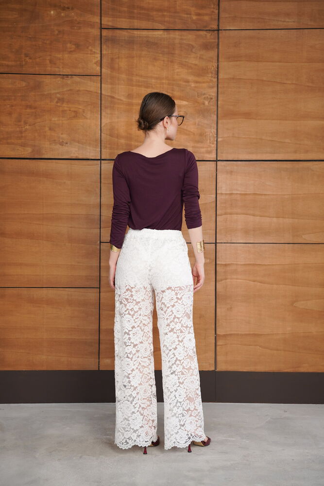 Pantaloni brodați - Crem | D2967 - Topshow
