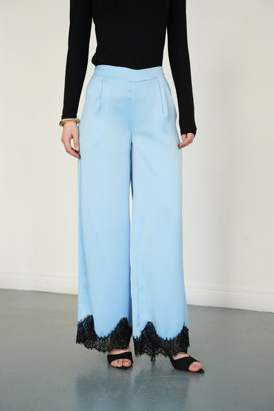 Lace-Hem Satin Wholesale Pants - Blue | D2969 - Topshow