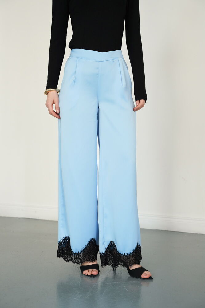 Lace-Hem Satin Wholesale Pants - Blue | D2969 - Topshow