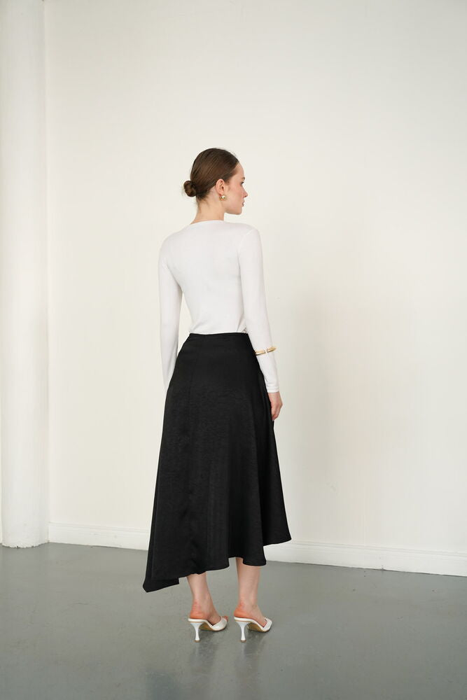Lace Detail Satin Wholesale Skirt - Black | D2976 - Topshow