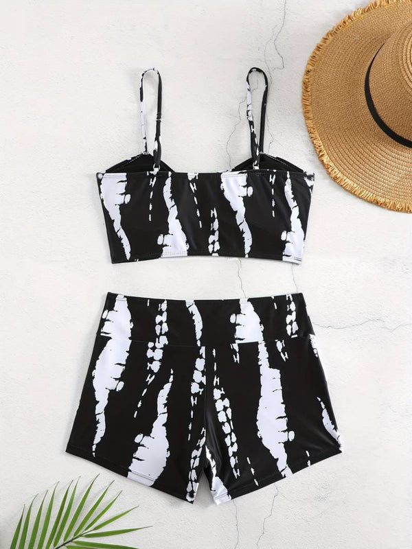 Set de două piese pentru femei, colanți mini crop cu detalii încrețite și bretele, 25682