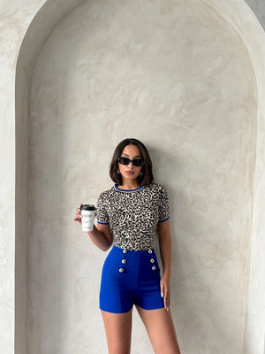 Bisiklet Yaka T-Shirt Leopar Saks | Topshow