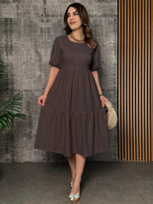 Rochie de damă cu mânecă scurtă, decolteu deschis, stratificată, model balon, purpuriu, 33892