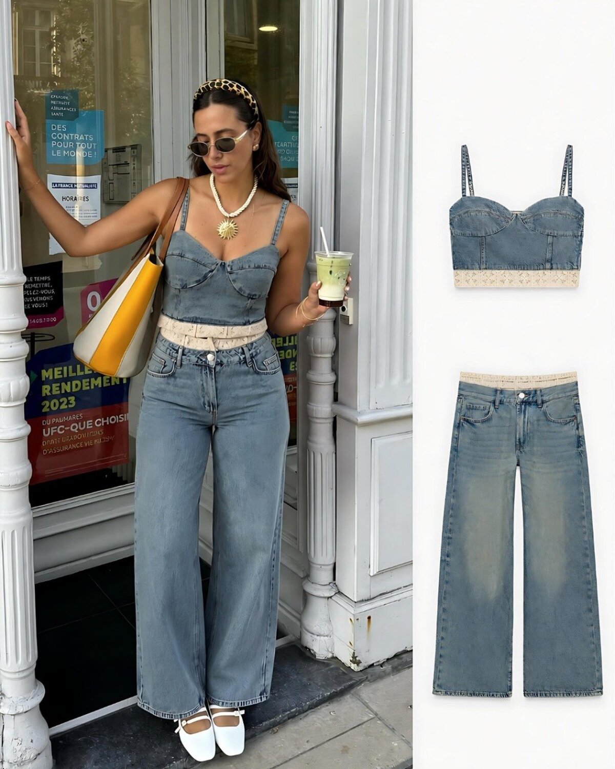 SET CU DETALIU DENIM ȘI DANTELĂ