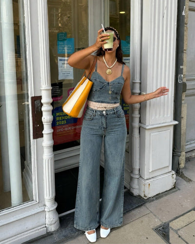 SET CU DETALIU DENIM ȘI DANTELĂ
