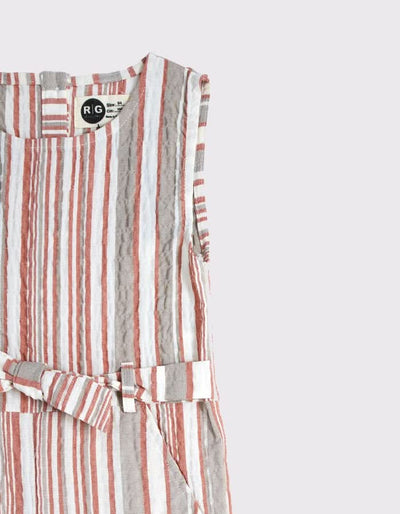 Desenli Kuşaklı Keten Çocuk Tulum | 3–9 Yaş | RG Brand | RG1298 - PEMBE