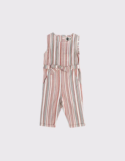 Desenli Kuşaklı Keten Çocuk Tulum | 3–9 Yaş | RG Brand | RG1298 - PEMBE